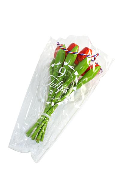 Tulip bouquet made of wood - 9 hand-painted wooden tulips, 34 cm tall, orange/white, wooden flower decoration, made in Holland